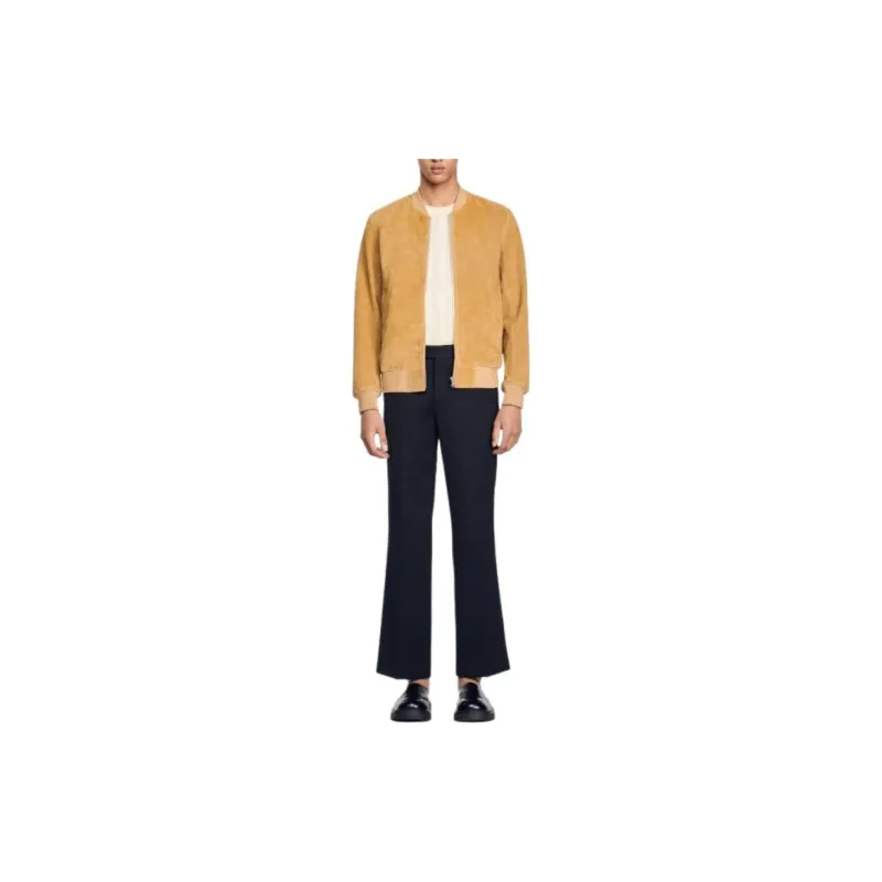 Sandro Suede Leather Jacket Jackets Coats Men's Light Brown-2