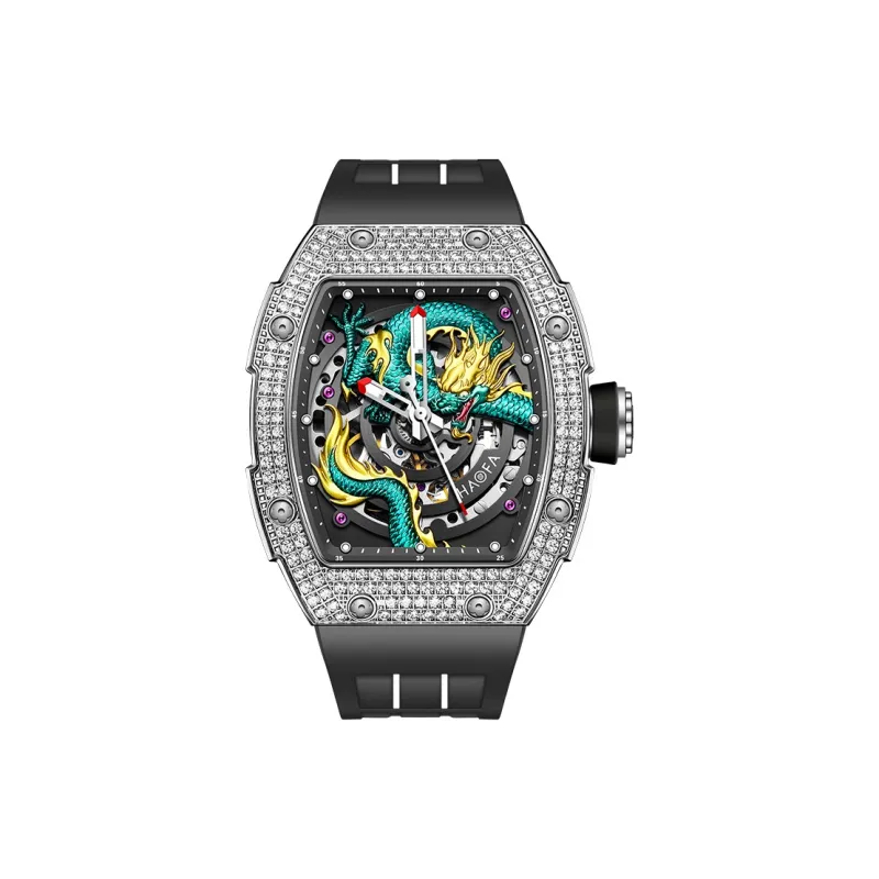 HaofaTourbillon 1987S Automatic Mechanical Movement Rubber Strap Watch Men's Watches Cut-Out Dial-2