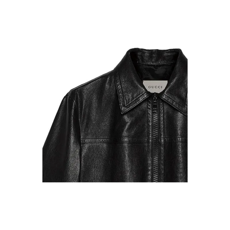 GUCCI Leather Jacket Men's Black-4