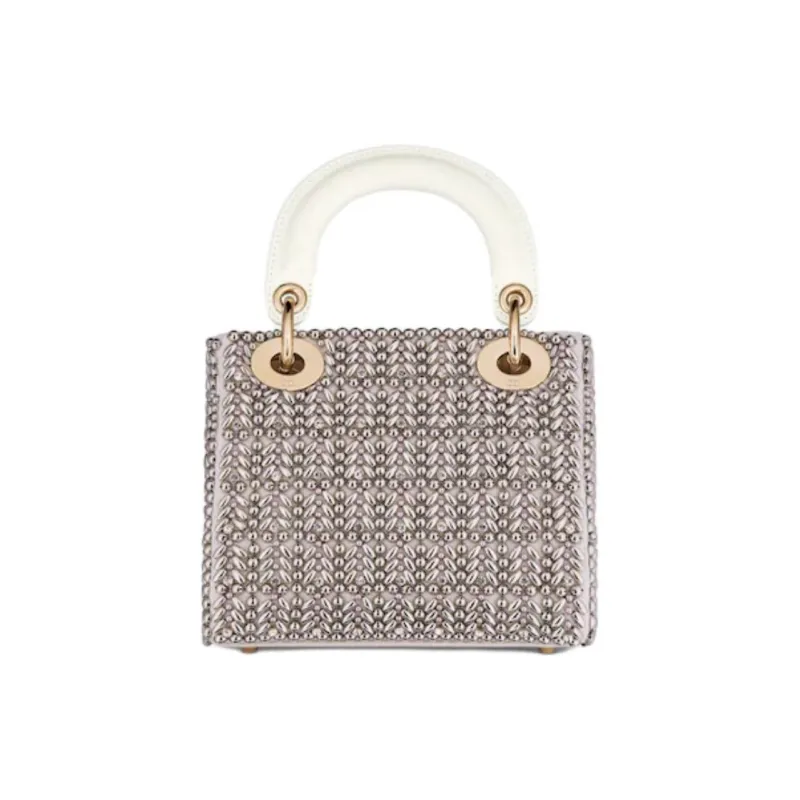 DIOR Lady Dior Latte Cotton Lady Dior Bag, Shoulder Bag, Crossbody Bag, Handbag Mini Women's Metallic-4