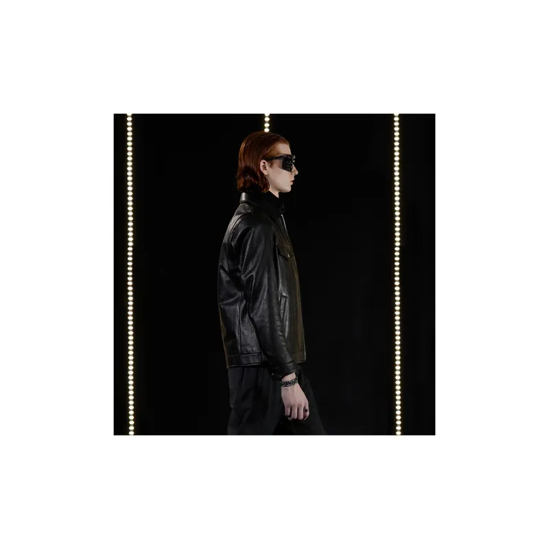 DAVID NAMAN Leather Jacket Men's Black-4