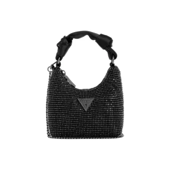 GUESS Rhinestone Patch Satin Hobo Bag Shoulder Bag Crossbody Bag Handbag Mini Women's Black