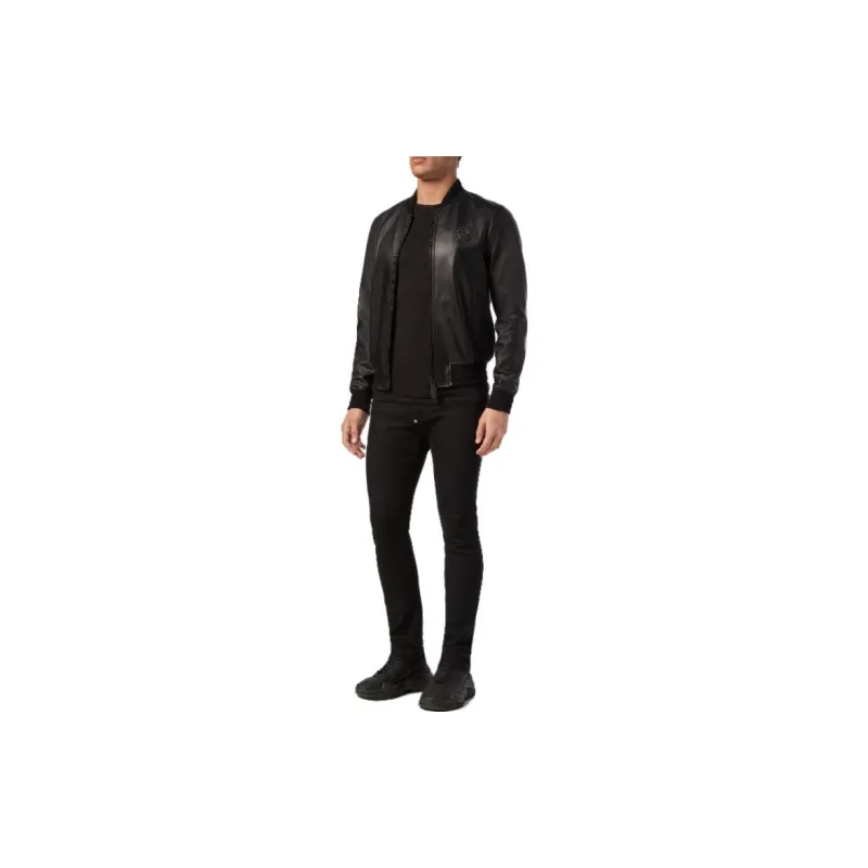 PHILIPP PLEIN FW23 Leather Bomber Philipp Plein Tm Jackets Coats Men's Black-1