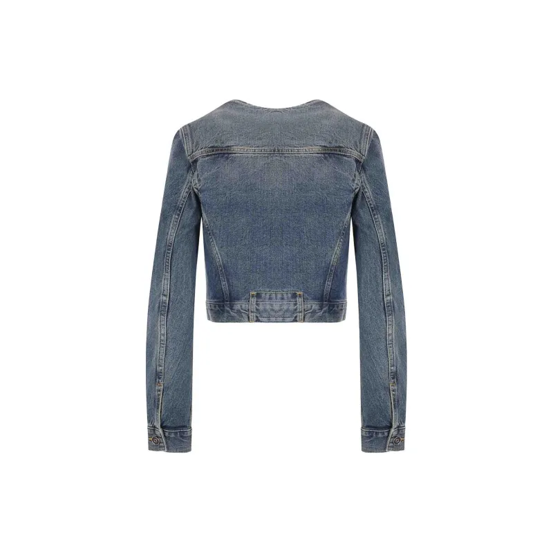 Alaia Scoop Neck Cropped Denim Jacket-1