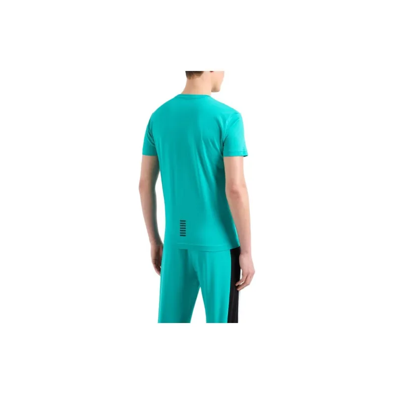 EMPORIO ARMANI EA7 Letter Logo Print Crew Neck Short Sleeved T Shirt T Shirt Men's Turquoise Color-3