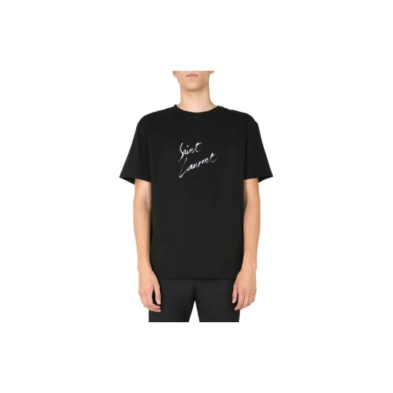 SAINT LAURENT Signature Logo Print Cotton T shirt-3