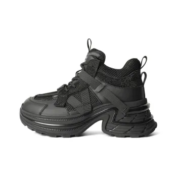BELLE Height Increasing Wear-Resistant Slip-Resistant Mid-Top Chunky Sneakers Women's Gray Black
