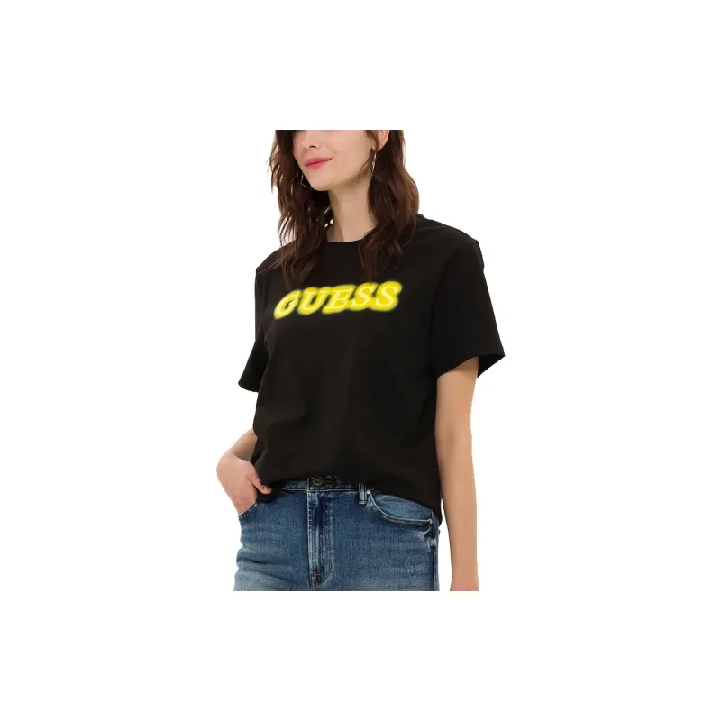 GUESS T Shirts Unisex Black With Yellow-1