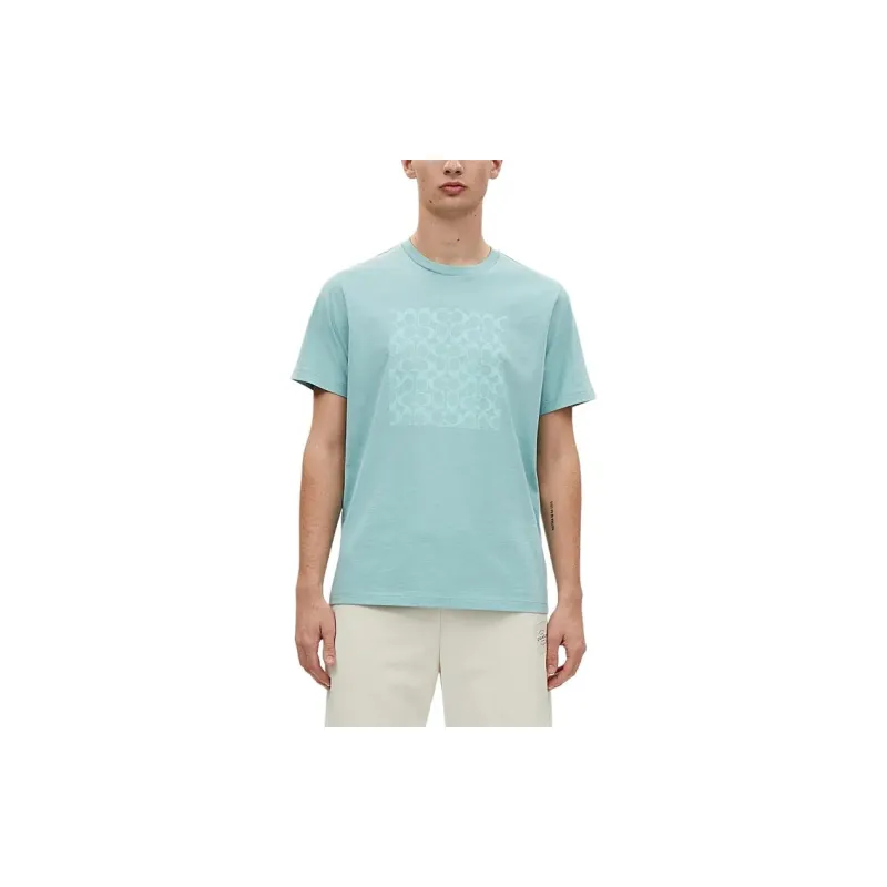 COACH Logo-Print Crew Neck Pullover Short-Sleeved T-Shirt Men's Fading Blue-2