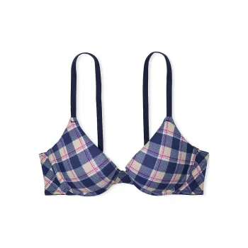 Victoria's Secret PINK Wear Everywhere Push-Up Bra / Navy Plaid Print Bra Women's Marine Plaid Print