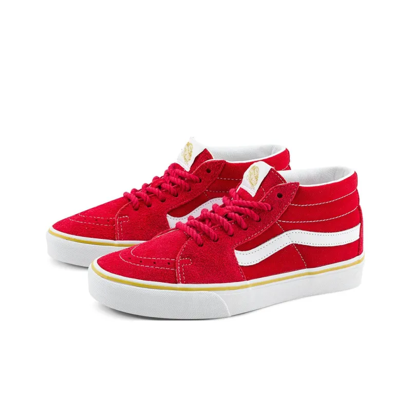 Vans SK8 MID Anti Slip Wear Resistant Mid Top Skateboard Shoes Unisex Red White-1