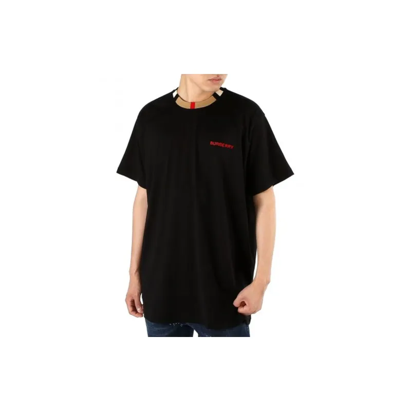 Burberry Men Icon Stripe Trim Cotton T-shirt Black-8