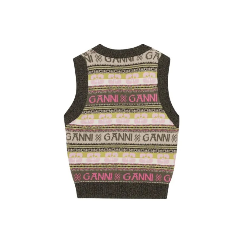 GANNI Logo Wool Mix Vest 'Kalamata'-1