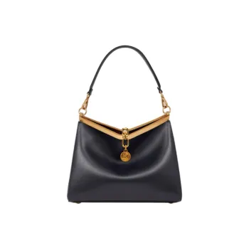 ETRO Leather Portable Crossbody Bag Shoulder Bag Medium Size Women's Navy Blue