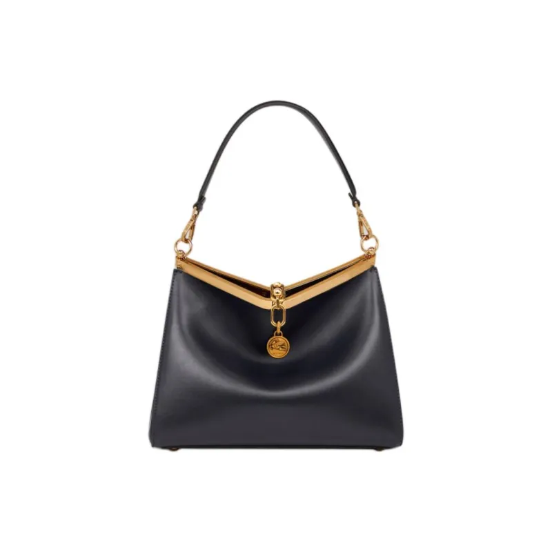 ETRO Leather Portable Crossbody Bag Shoulder Bag Medium Size Women's Navy Blue-0