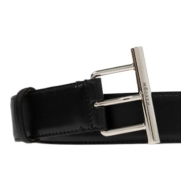 Alexander McQueen T Bar Buckled Logo Engraved Belt-2