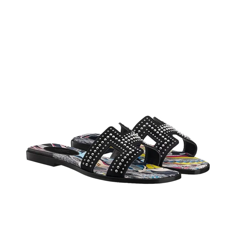 HERMES Oran Slide Slippers Women's Black-2