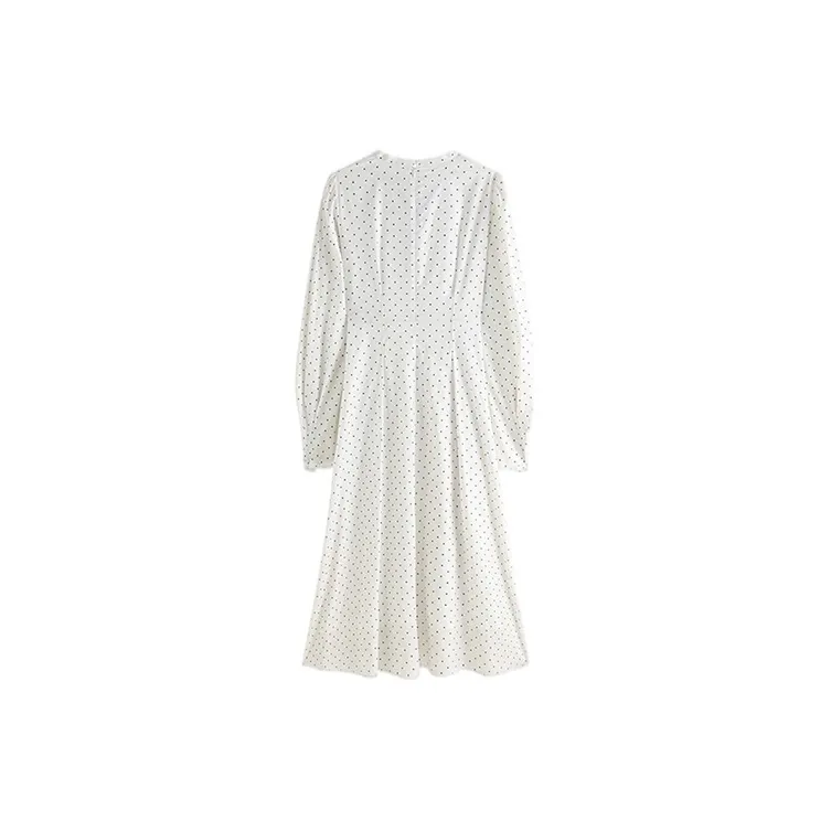 HDFULERN Long-Sleeved Dresses Women's White Black Polka Dot-1