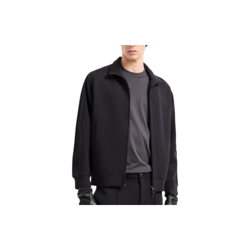 EMPORIO ARMANI Double jersey Full zip Sweatshirt With Embossed Logo Lettering Tape-2
