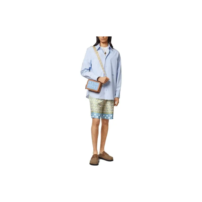 VERSACE All Over Logo Printed Knee Length Shorts-1