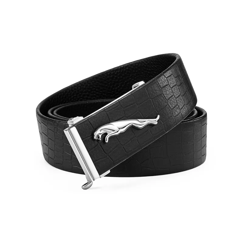 JAGUAR Business Casual Elegant Genuine Leather Automatic Buckle Cow Leather Leather Belts Men's Black Width 3.7cm-1