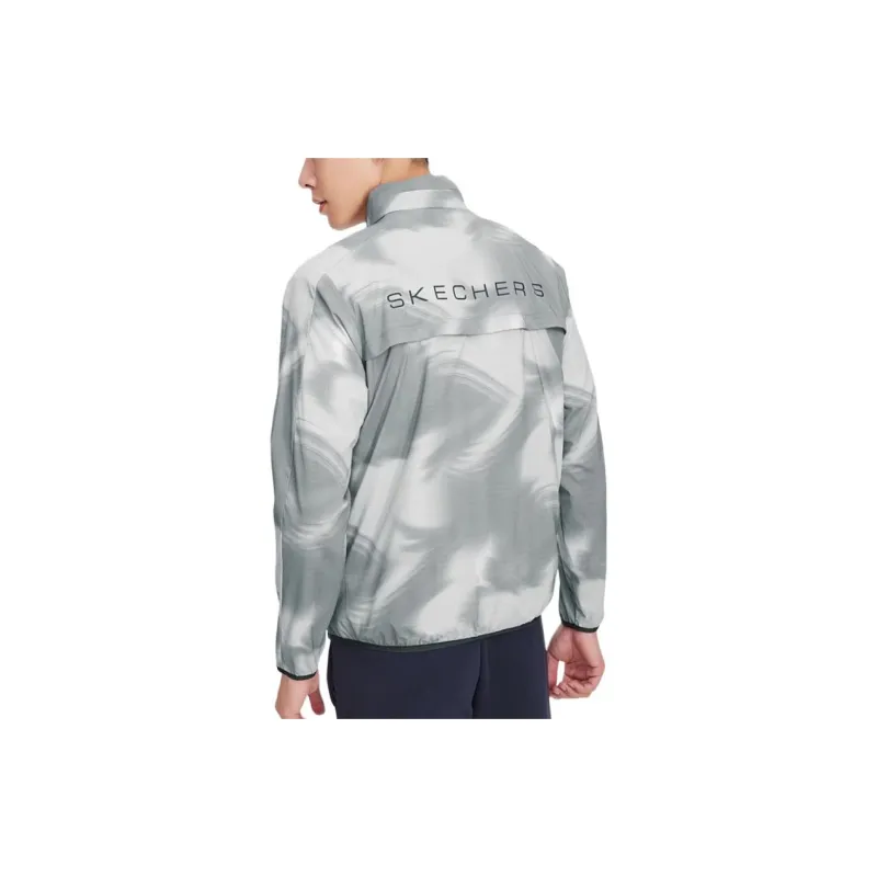 Skechers Jackets Coats Men's Gray White Ink All Over Print-3