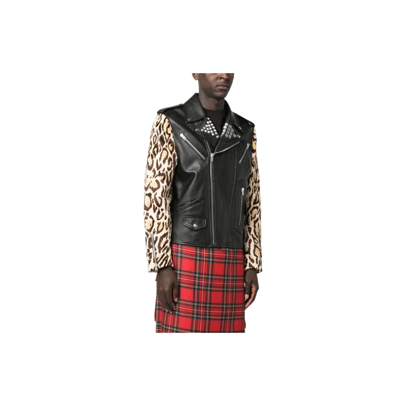 MOSCHINO Leopard Print Zipped Biker Jacket-3