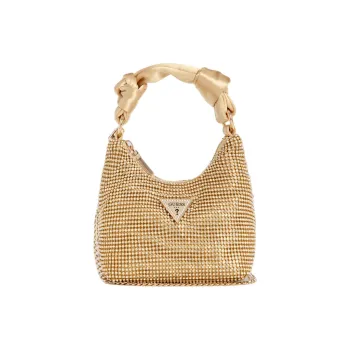GUESS Satin Hobo Bag Shoulder Bag Crossbody Bag Handbag Mini Women's Gold