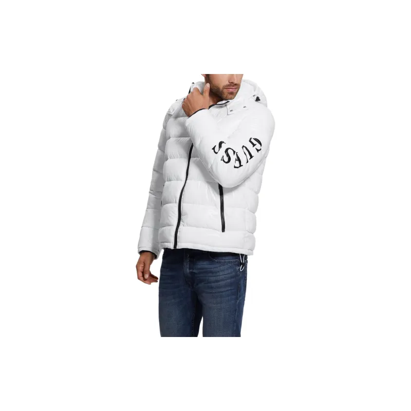 GUESS Shiny Hooded Puffer Jacket Jackets Coats Men's White-3