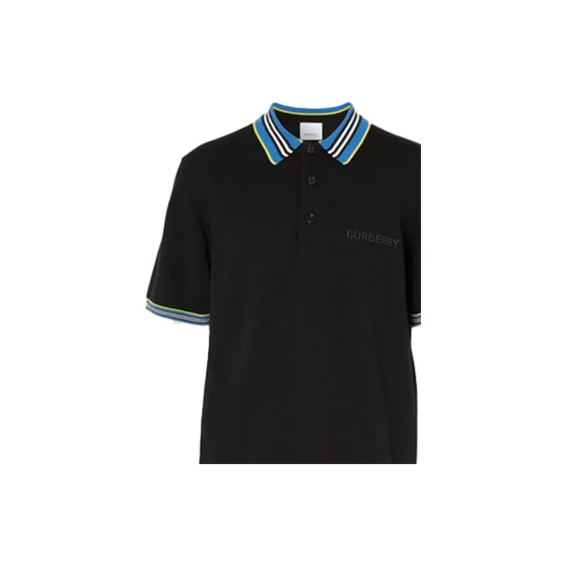 Burberry Mens Logo Stripe Casual Short Sleeve Polo Shirt Black-4