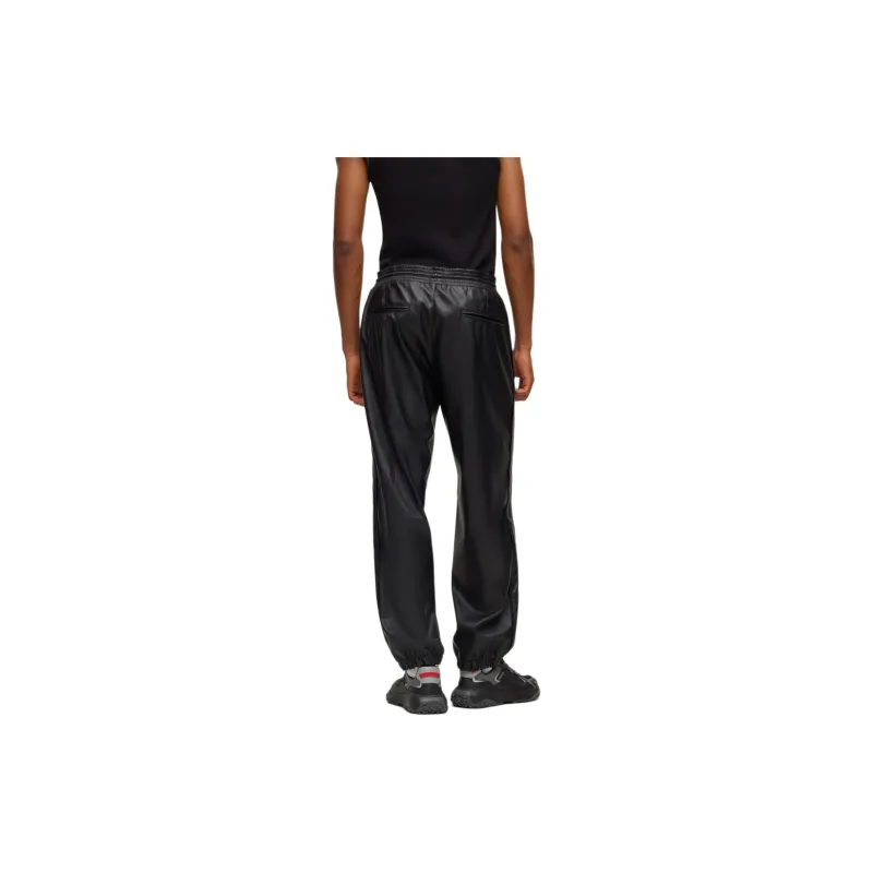 HUGO BOSS Faux-Leather Tracksuit Bottoms With Framed Logo Casual Pants Men's Black-2