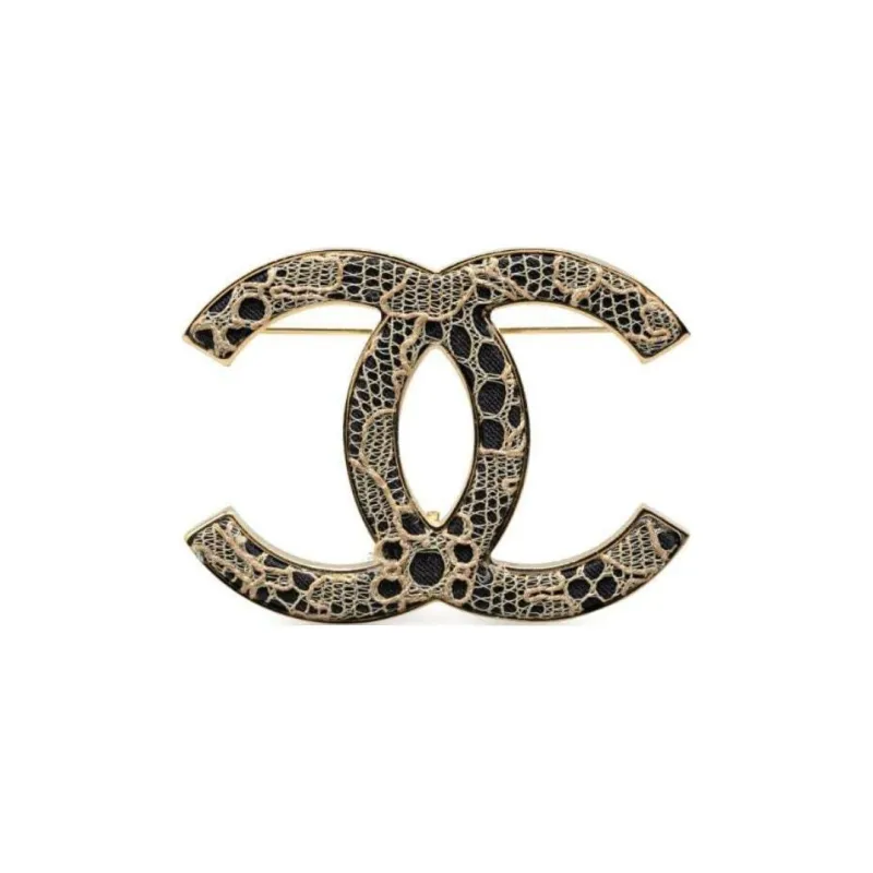 CHANEL 2006 Tweed And Lace Cc Logo Costume Brooch-0