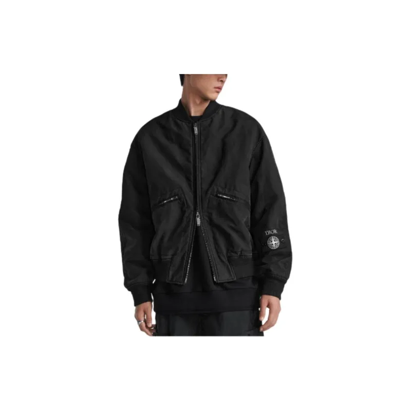 DIOR X Stone Island Habotai Silk Blend Bomber Jacket-3