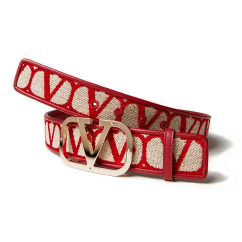 Valentino Elegant And Refined Smooth Buckle Leather Belts Women's Red-1