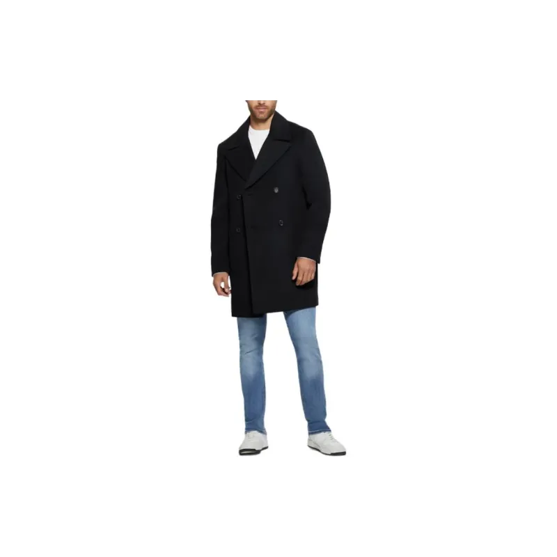 GUESS Bel Air Melton Wool-Blend Peacoat Coats Men's Black-1