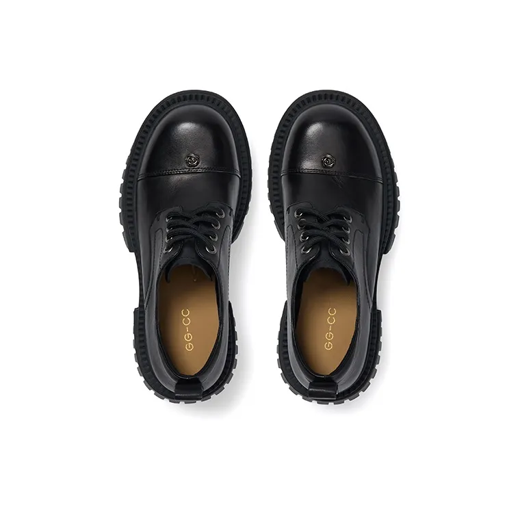 GG CC Urban Chic Style Small Leather Shoes British Style Platform Loafers 8cm Women's-1