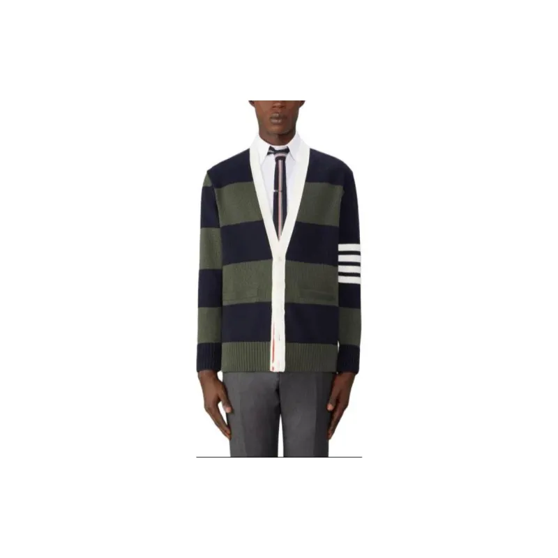 THOM BROWNE 4 Bar Striped Cotton Cardigan-2