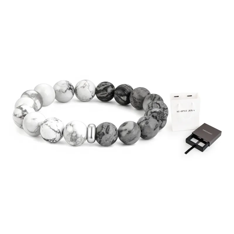 SIMPLE JOYS Bracelets Unisex Map Stone White Turquoise Stretchable Minimalist Style New Chinese Trend-3