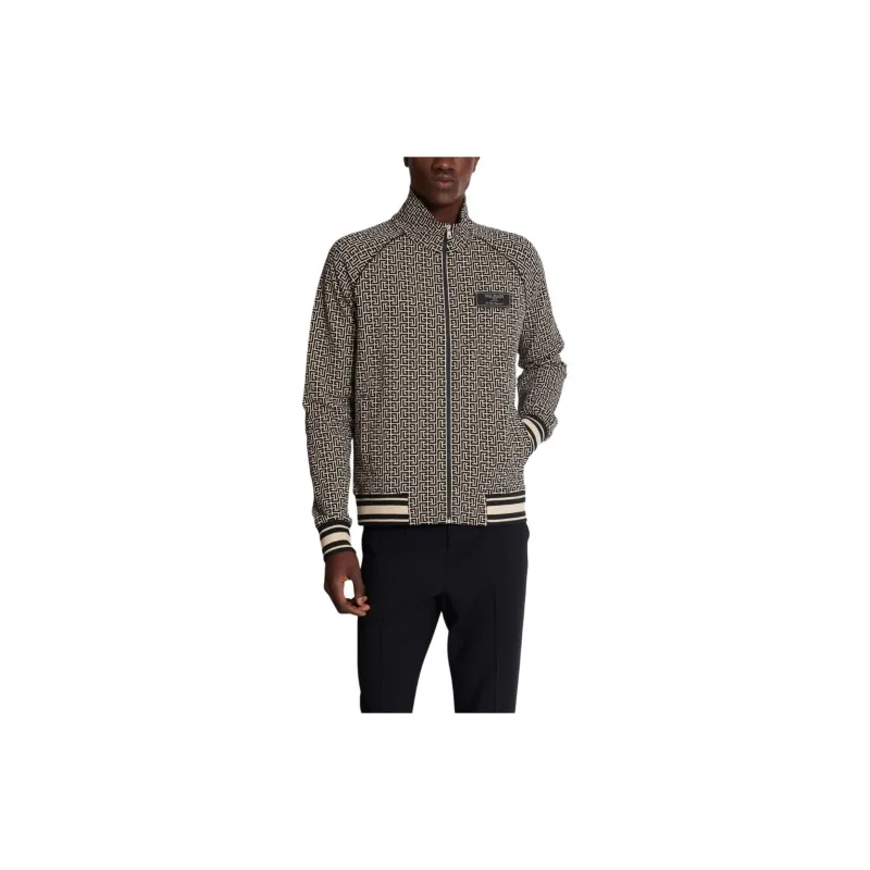 BALMAIN Monogram jacquard Zip up Bomber Jacket-3