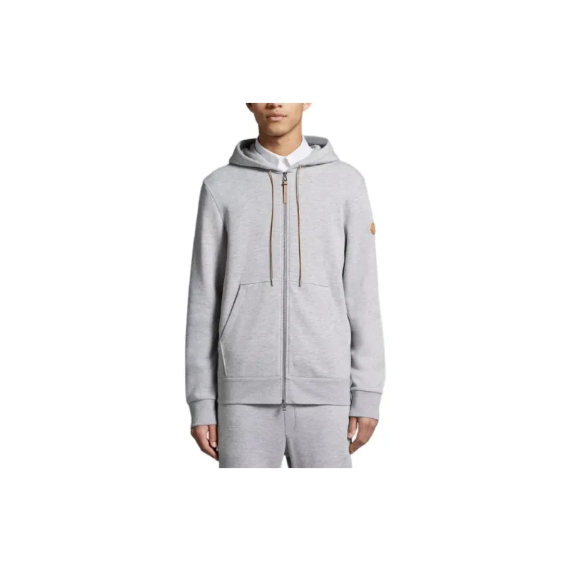Moncler Logo Patch Zip-Up Hoodie Jackets Coats Men's Gray-2