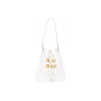 MIU MIU Raffia With Leather Handbag, Shoulder Bag Women's White