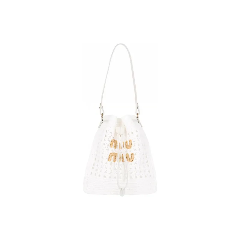 MIU MIU Raffia With Leather Handbag, Shoulder Bag Women's White-0