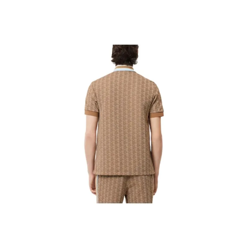LACOSTE Classic Fit Contrast Collar Monogram Motif Polo Shirt Polo Shirt Men's Khaki-3