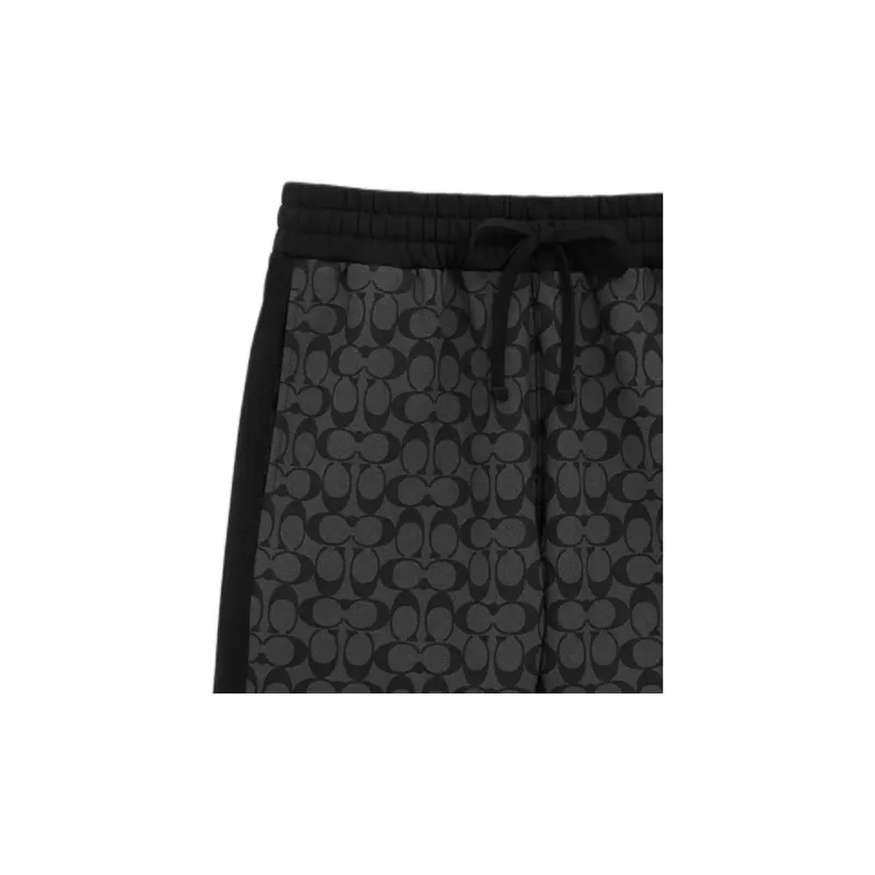 COACH Signature Men Logo Print Drawstring Straight Fit Casual Shorts Black-3
