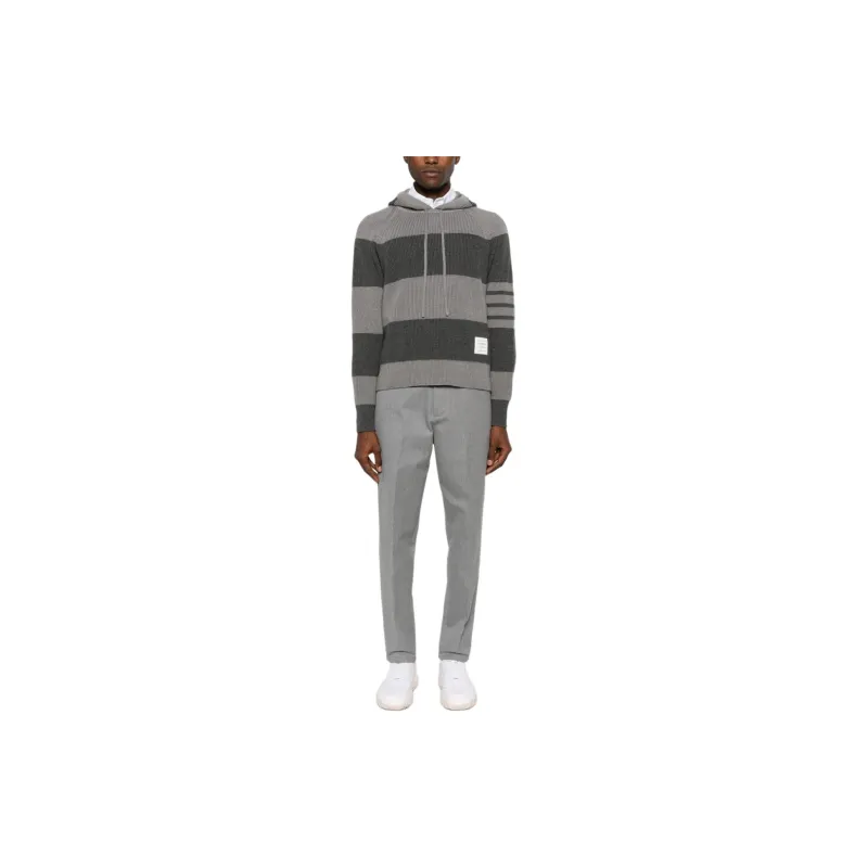 THOM BROWNE 4 Bar Striped Knitted Drawstring Hoodie-1