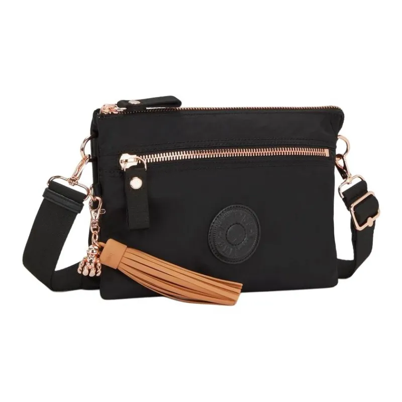 Kipling Polyamide Shoulder Bag, Crossbody Bag Large Size Unisex Black & Rose Gold-1