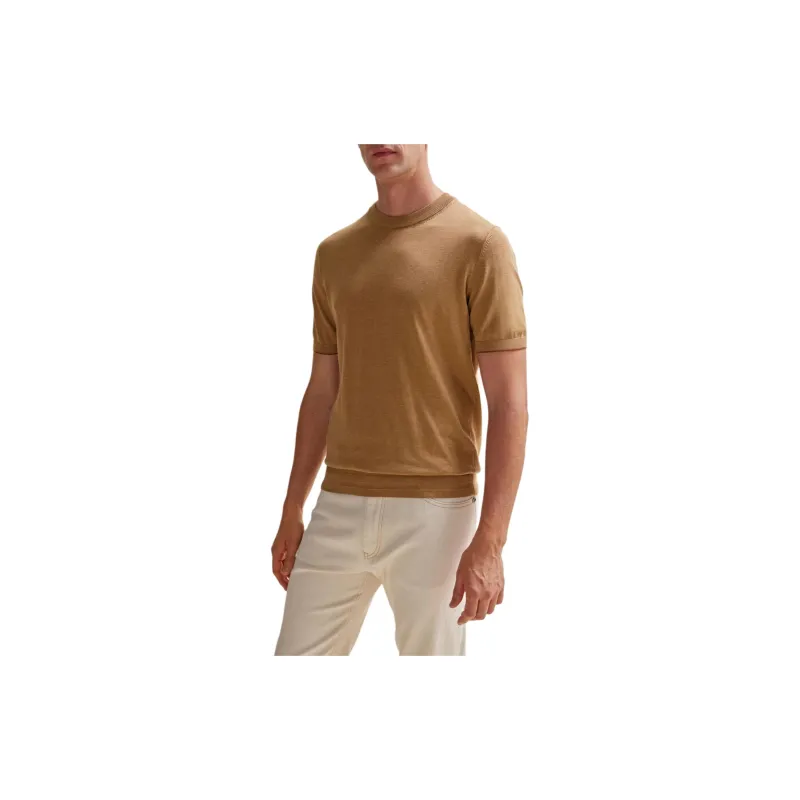 HUGO BOSS Short-Sleeved Sweater In Silk And Cotton T-Shirt Men's Light Brown-3