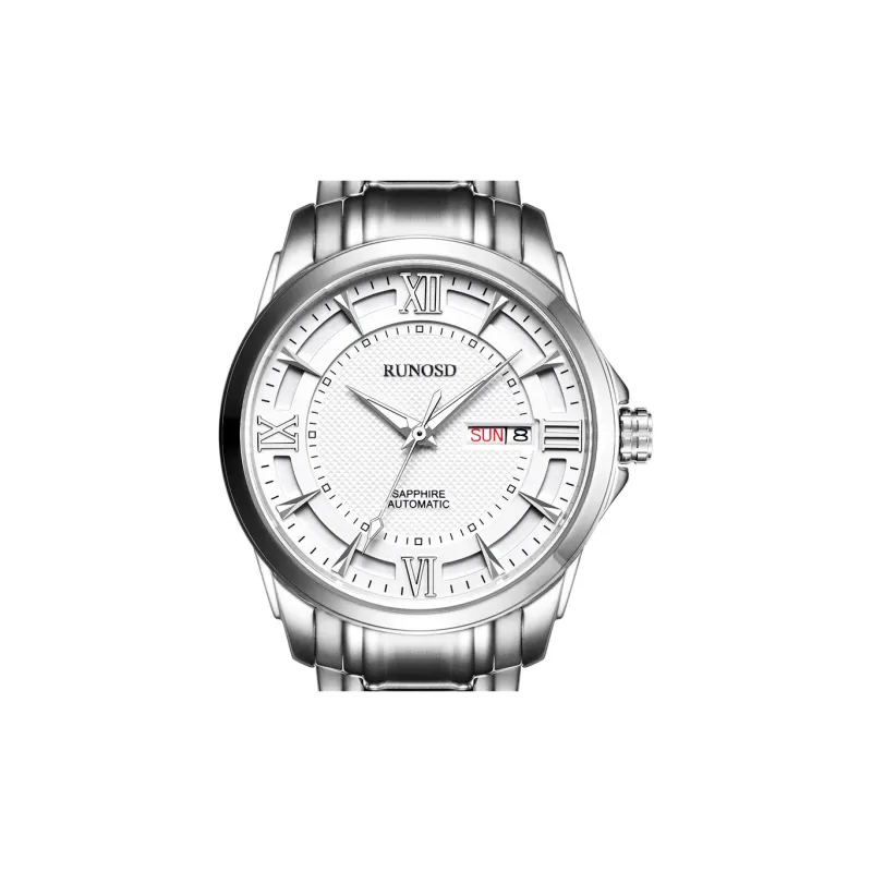 RUNOSD Mechanical Movement Stainless Steel Watchband Watch Men's Watches White Dial-3