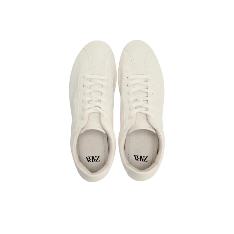 ZARA Low-Top Skateboard Shoes Women's Beige-3