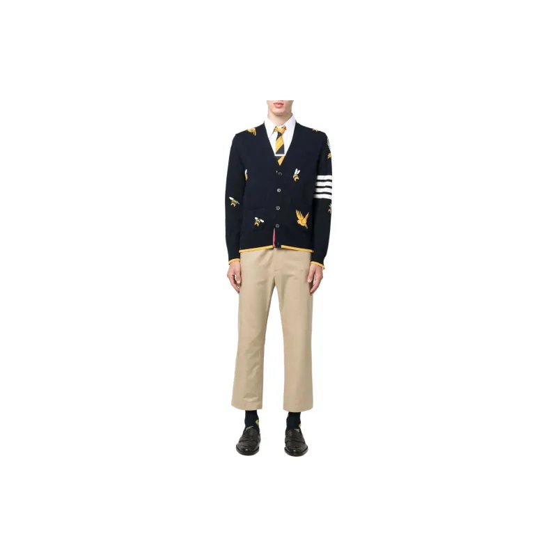 THOM BROWNE 4 Bar Striped Intarsia Patterned Buttoned Cardigan-1